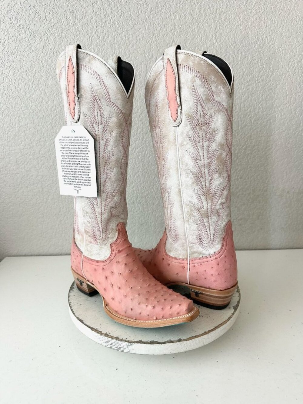 Lane SKYLIGHT Pink Cowboy Boots Ostrich Western Cowgirl Mid Calf Snip Toe 6.5